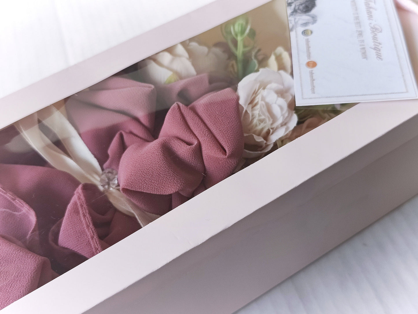 Hijab bouquet in Gift bag with clear window