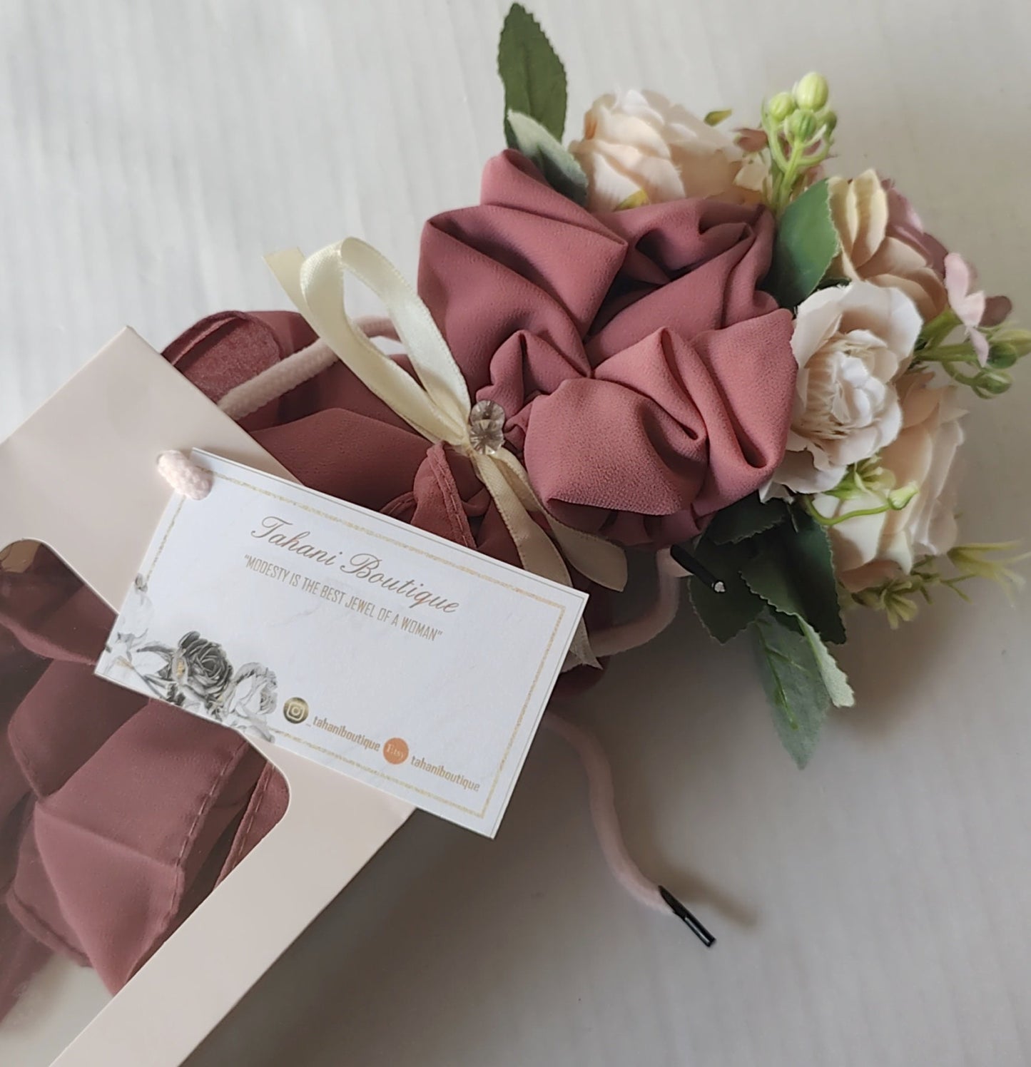 Hijab bouquet in Gift bag with clear window
