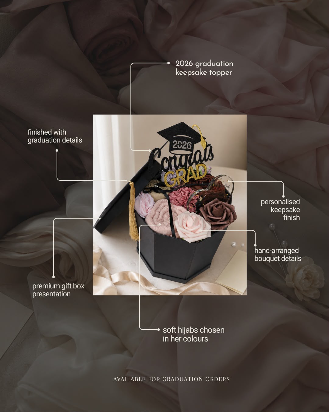 Personalised Graduation Hijab Gift Bouquet | Premium Graduation Gift Box