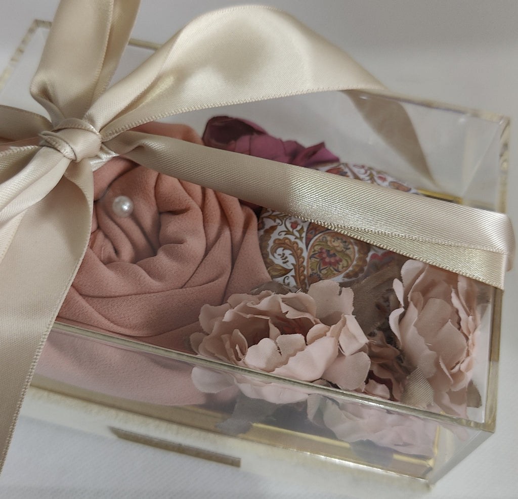 Velvet Hijab Gift Box with Clear Lid & Scented Flowers